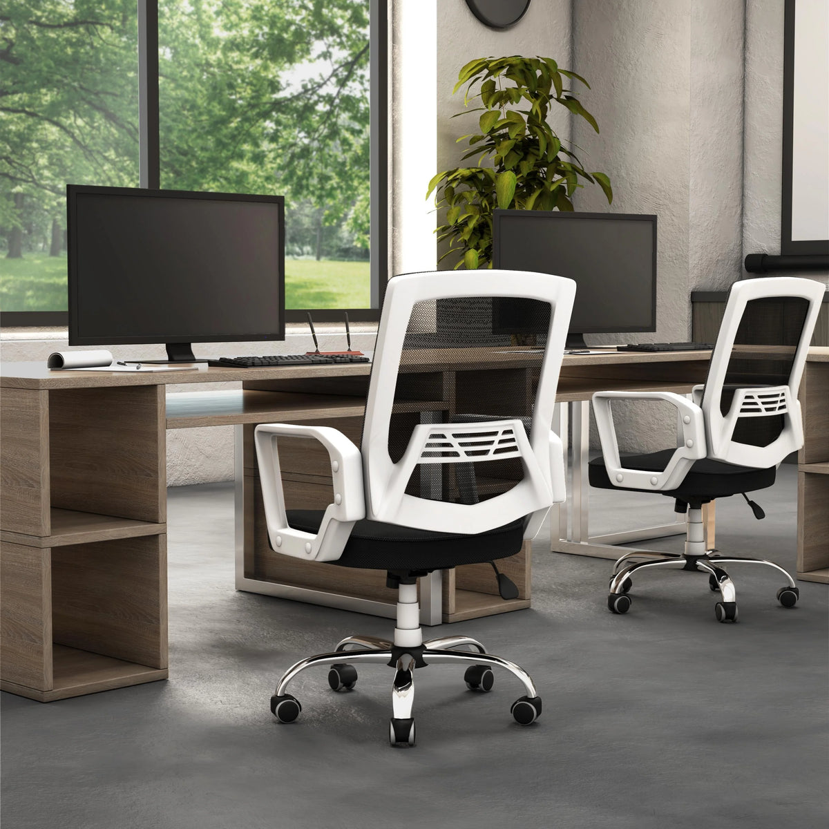 White Fabric Height Adjustable Desk Chair H86077