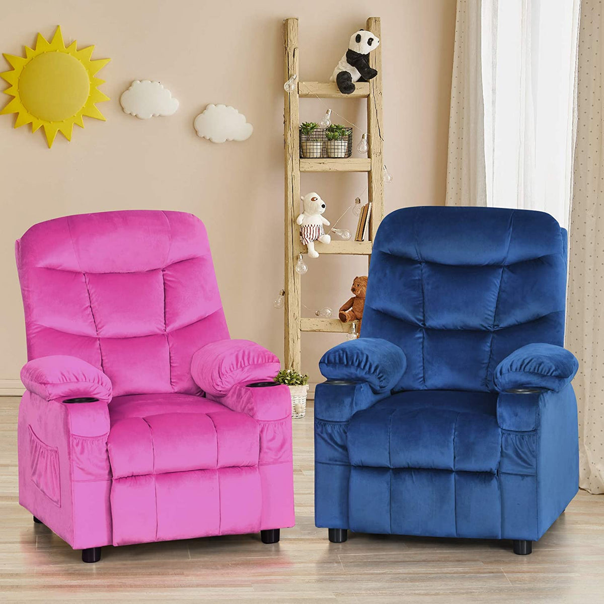 Rose Velvet Kids Recliner Sofa with Cup Holder Y708