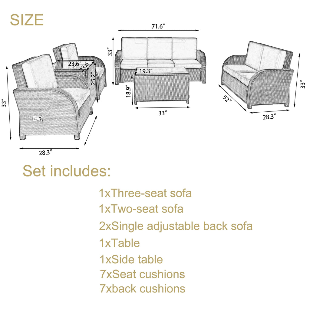 6-Piece Outdoor Wicker PE Rattan Sectional Sofa Set G38798