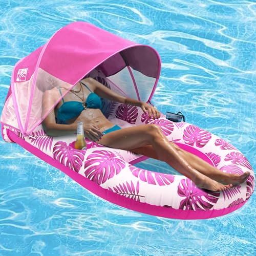 Inflatable Pool Lounge Float with Canopy and Cup Holder P842