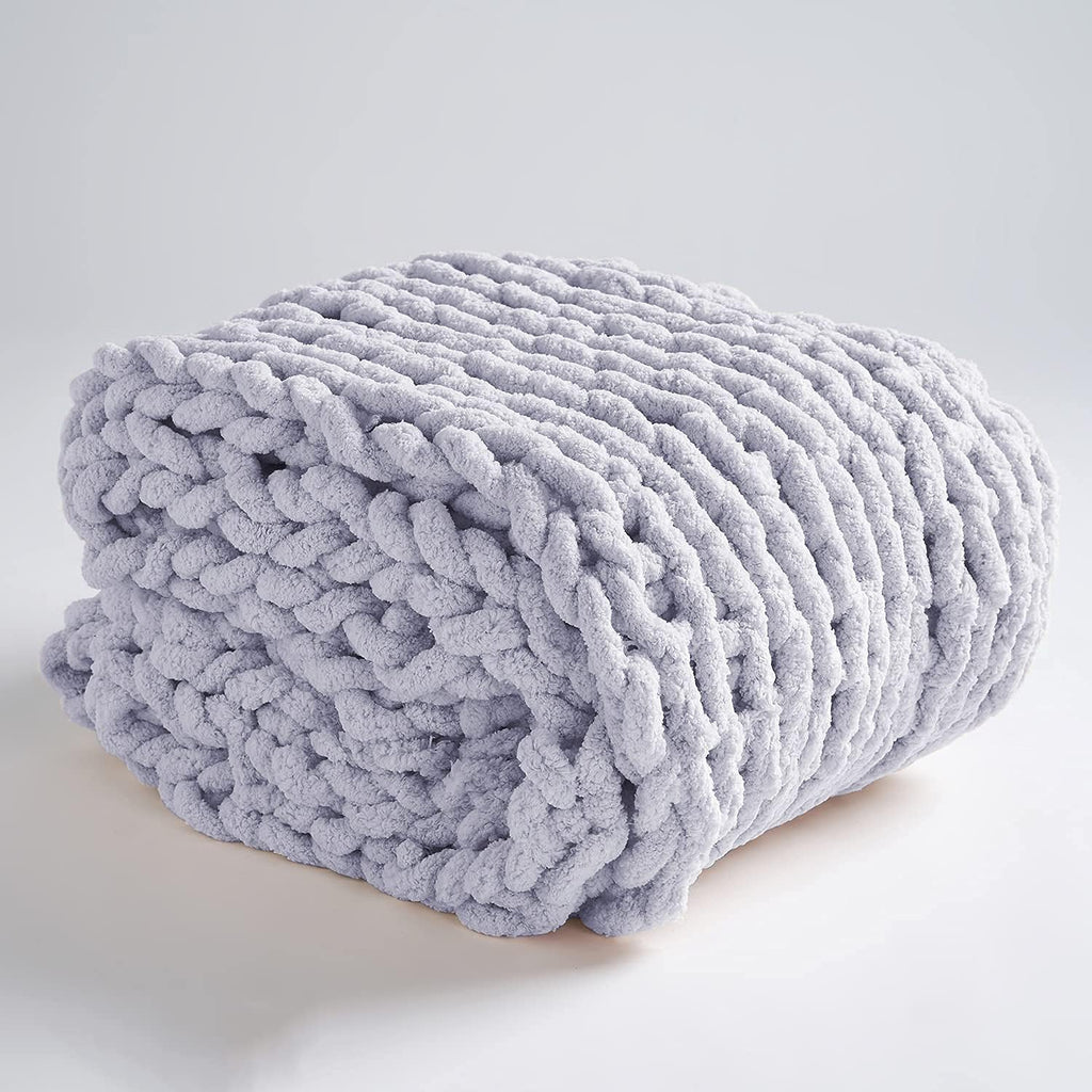 Chunky Knit Chenille Throw Blanket Gray 40x40 Y782265