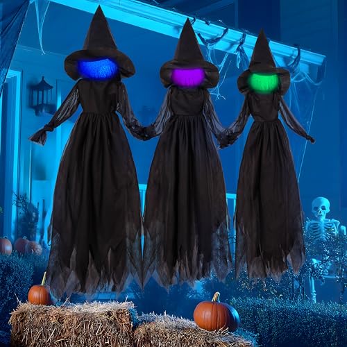 3pcs Halloween Hanging Ghost Decor with Broomstick O42017