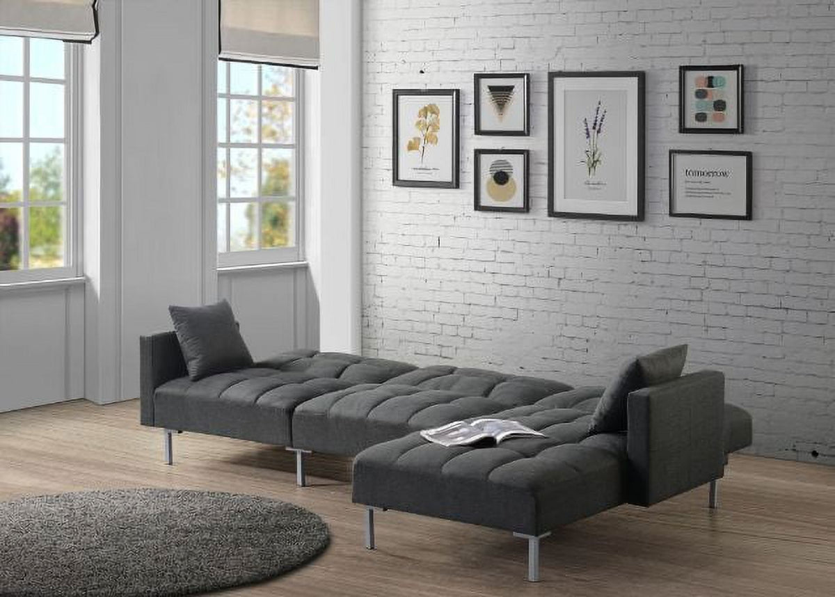 Adjustable Fabric Sectional Sofa with 2 Pillows Dark Gray K8015
