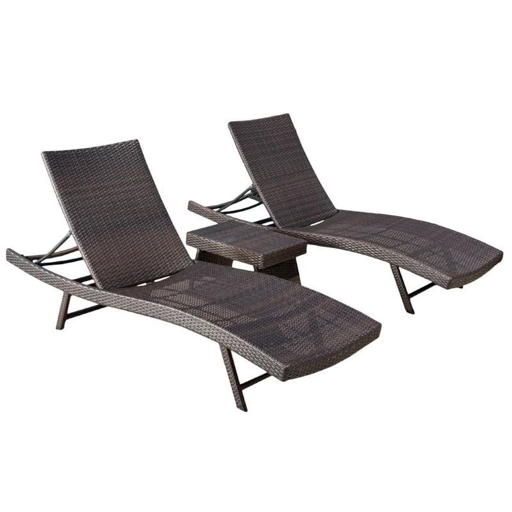 3 Piece Multibrown Outdoor Wicker Chaise Lounge Set E912203