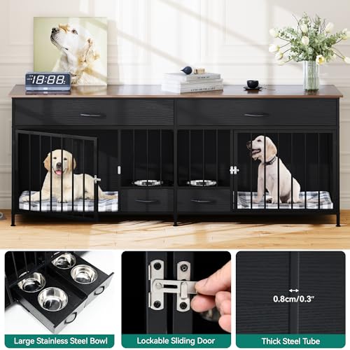Brown Wooden Double Dog Crate TV Stand with Storage R956941