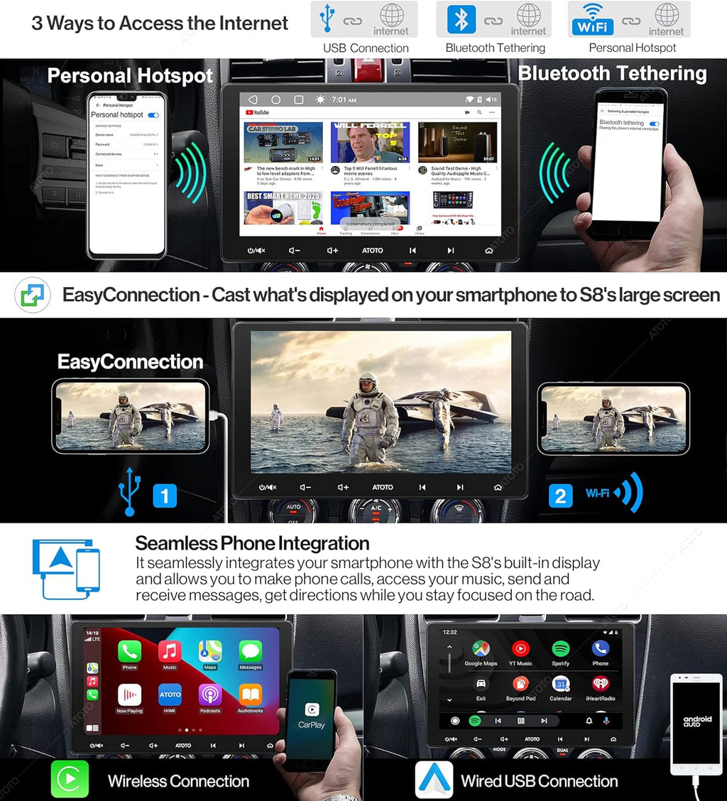10 inch Double-DIN Car Stereo with Wireless CarPlay & Android Auto X1037